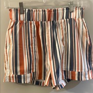 High Waist Striped Women's Shorts - Orange, Blue, White